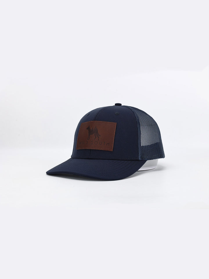 Navy Leather Trucker Hat