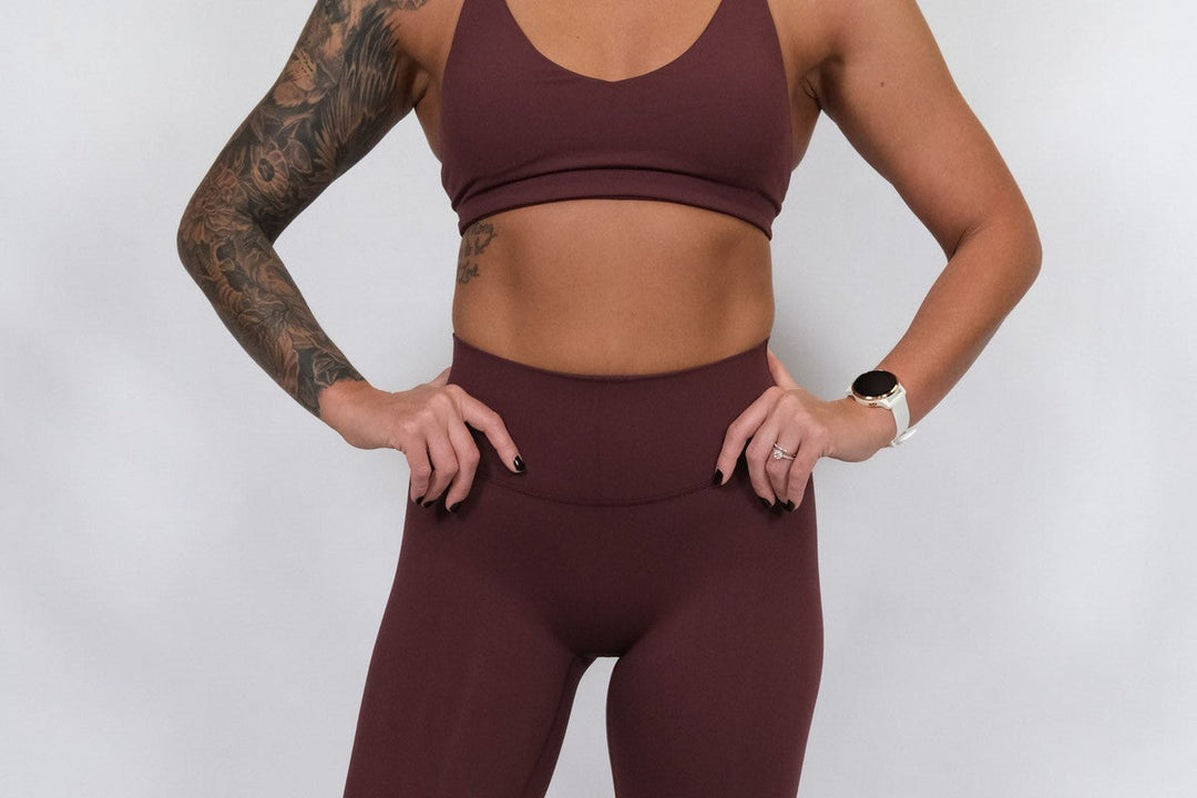 Maroon leggings with no visible front center seam