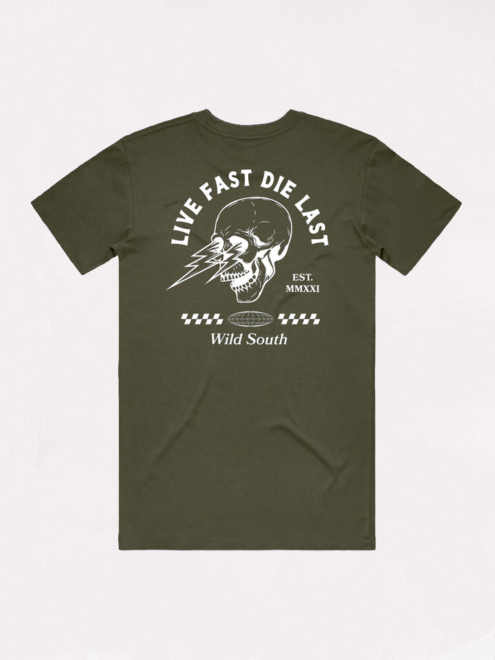 Live Fast Die Last Tee-Olive