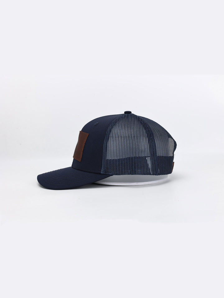 Navy Leather Trucker Hat