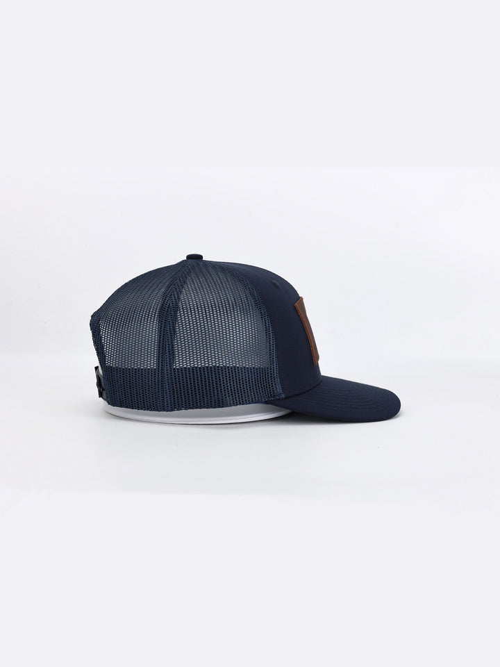 Navy Leather Trucker Hat