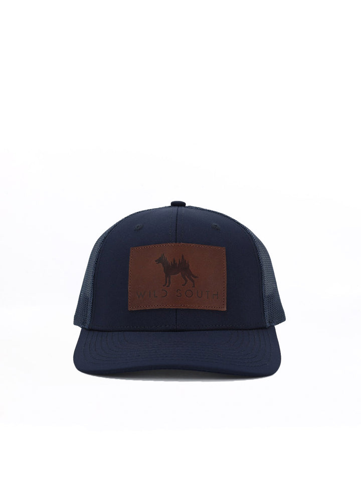 Navy Leather Trucker Hat